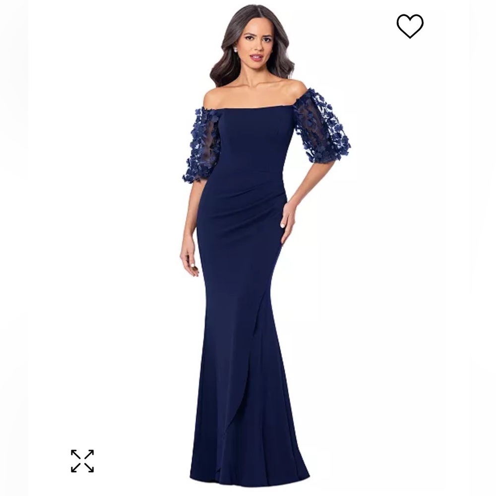 Xscape Navy Off-Shoulder Wedding Dress